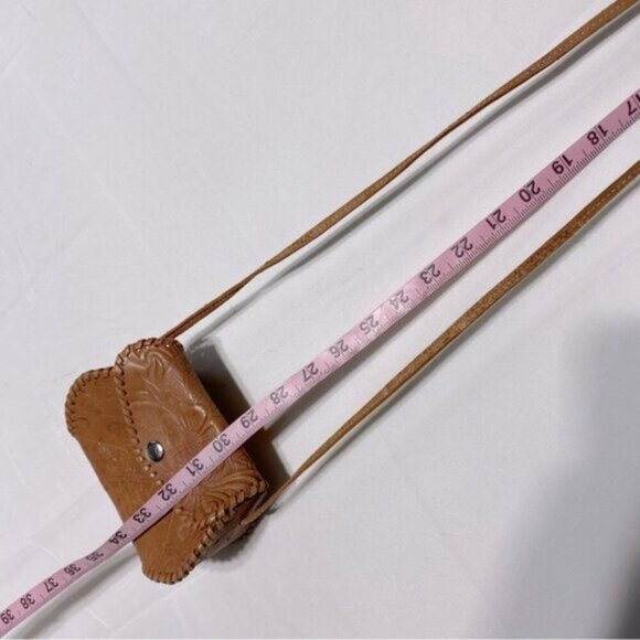 Vintage Handmade Tan Brown Tooled Leather Crossbody Bag Shoulder Bag Purse - Picture 10 of 16